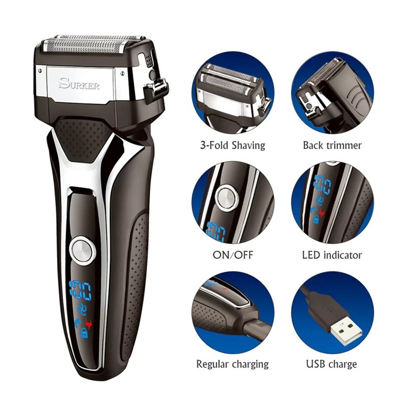 Men'S Grooming Blade - Surker Elektrorasierer für Männer, wiederaufladbar, intelligenter