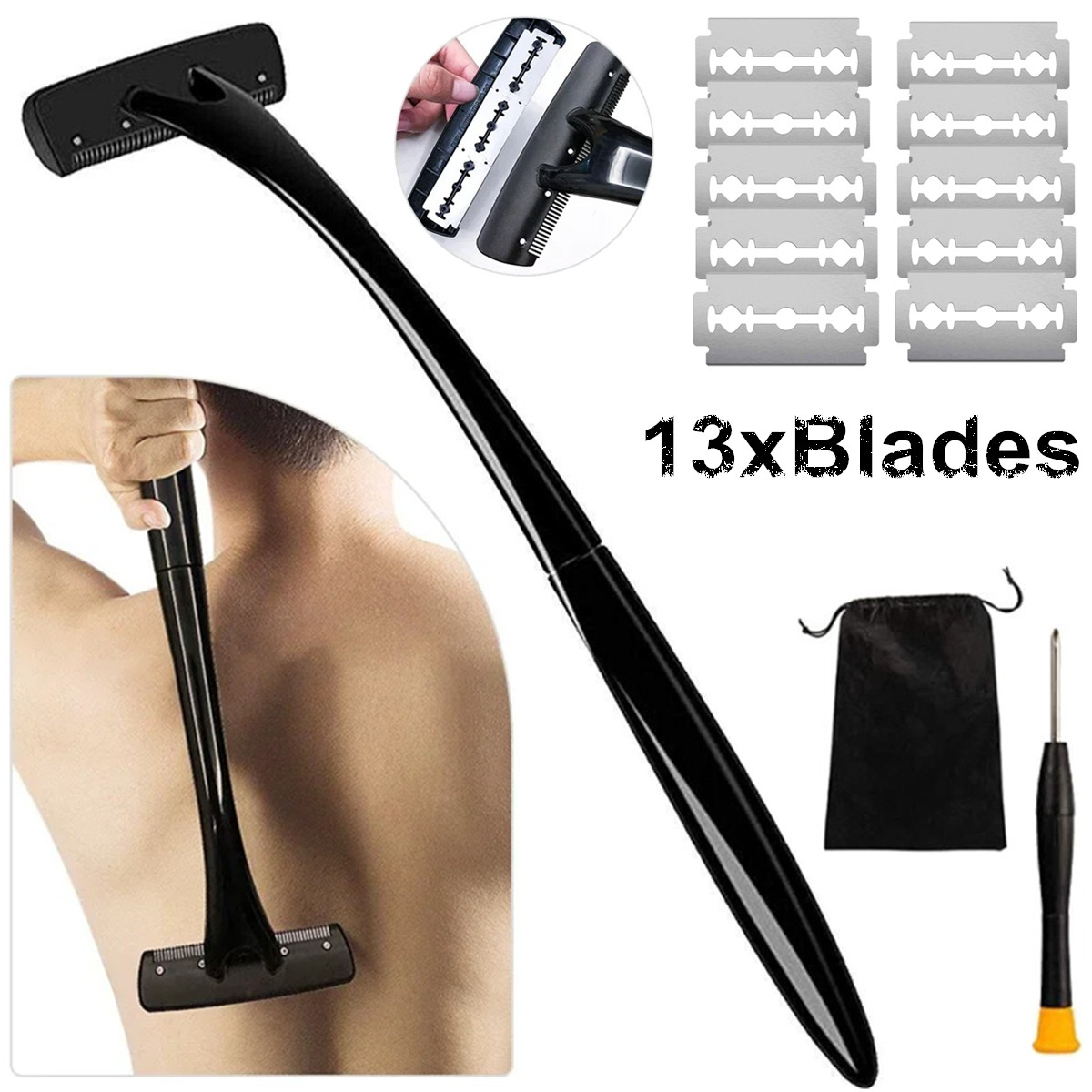 Men'S Grooming Blade - Rückenrasierer mit langem Griff für Männer,